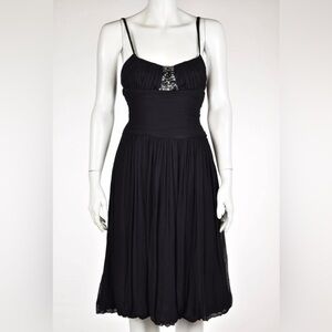 BCBGMaxazria Dress Size 0 Black Sheath Silk Knee Length Spaghetti Strap